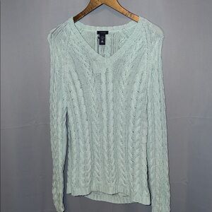 Izod Women's 100% Cotton Mint Green cableknit Cabincore Fisherman Sweater Size M